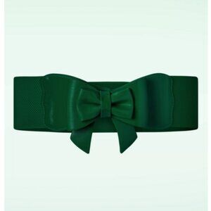 New Medium Retro Vintage Insp Modcloth Elastic Bow Belt Dark Green 26-33" Waist